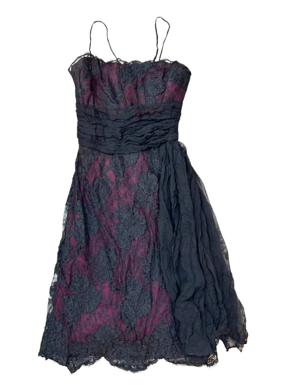 Vtg 50s Black Lace Overlay Burgundy Mini Dress Lace Whimsigoth Dark Romantic - Picture 2 of 16